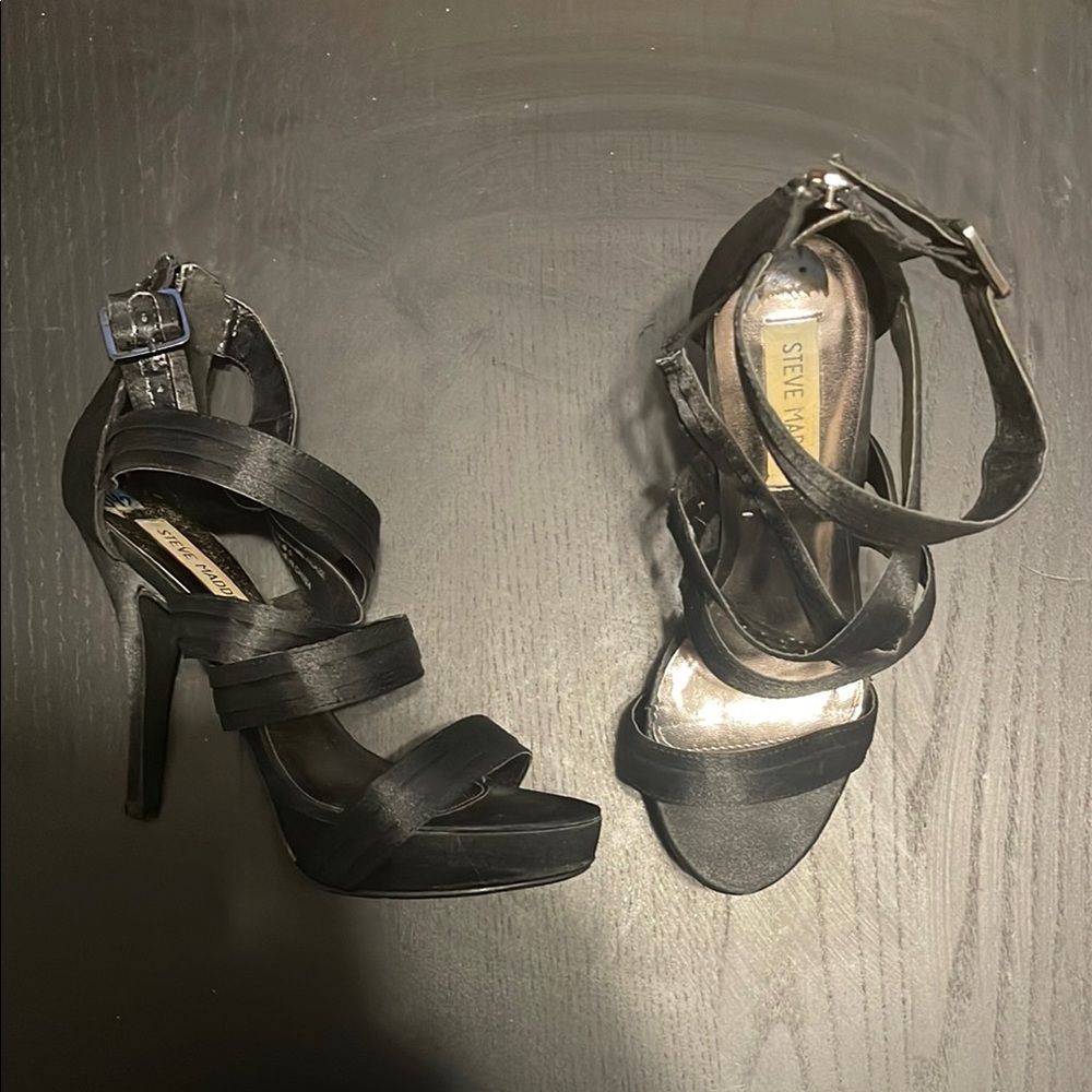 Steve Madden “Glaze” Black Strappy Heels Size 6.5 In Black